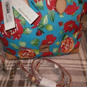 Dooney & Bourke Aqua and Red Floral Satchel